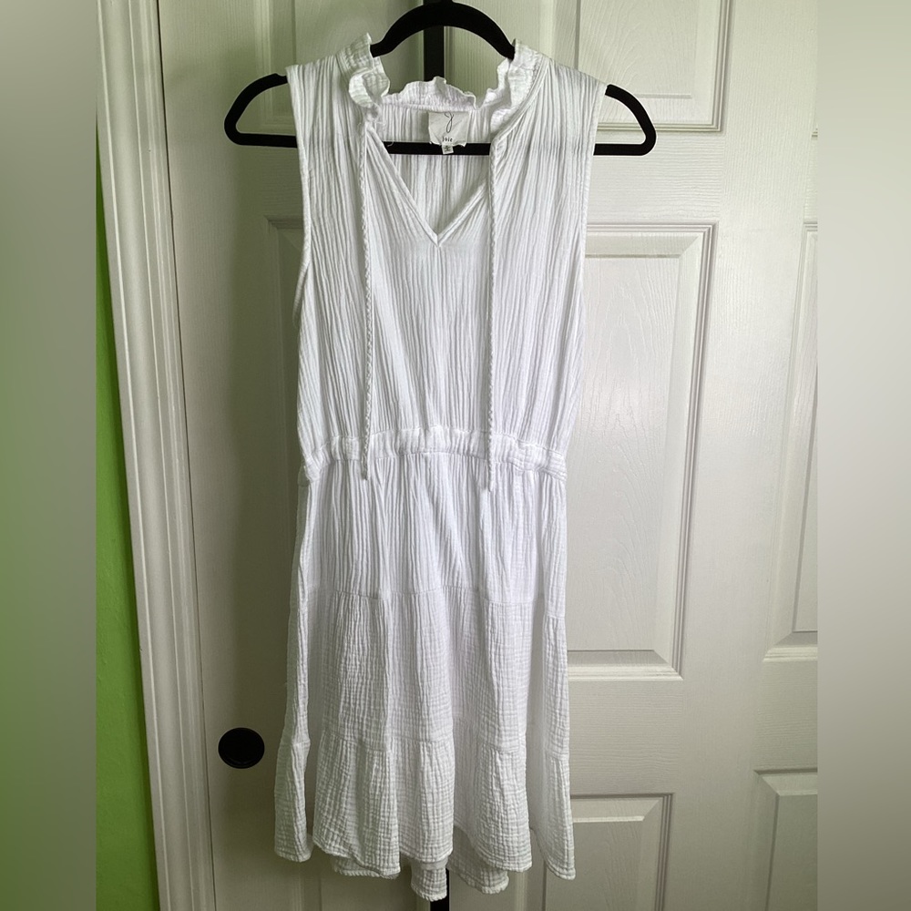 Joie White Sleeveless V-Neck Tiered Cotton Dress
